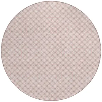 8' Pink And Ivory Round Floral Washable Indoor Outdoor Area Rug