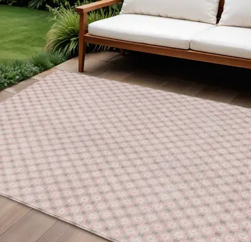 10' X 14' Pink And Ivory Floral Washable Indoor Outdoor Area Rug