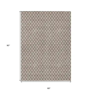 5' X 8' Taupe And Brown Floral Washable Indoor Outdoor Area Rug