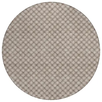 8' Taupe And Brown Round Floral Washable Indoor Outdoor Area Rug