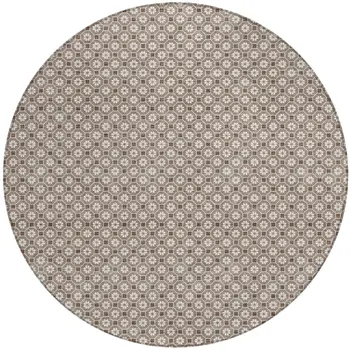 8' Taupe And Brown Round Floral Washable Indoor Outdoor Area Rug