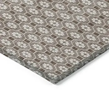 8' X 10' Taupe And Brown Floral Washable Indoor Outdoor Area Rug