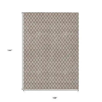 9' X 12' Taupe And Brown Floral Washable Indoor Outdoor Area Rug