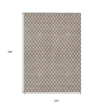 10' X 14' Taupe And Brown Floral Washable Indoor Outdoor Area Rug