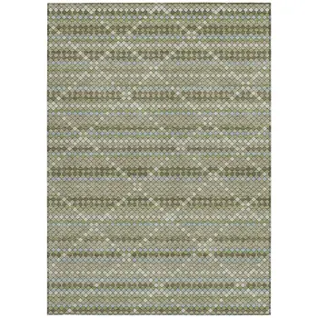 3' X 5' Artichoke Green And Fern Green Geometric Washable Indoor Outdoor Area Rug