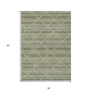 3' X 5' Artichoke Green And Fern Green Geometric Washable Indoor Outdoor Area Rug