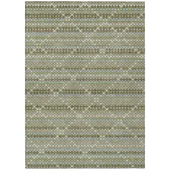 3' X 5' Artichoke Green And Fern Green Geometric Washable Indoor Outdoor Area Rug