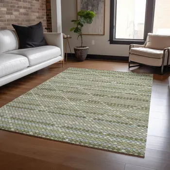 3' X 5' Artichoke Green And Fern Green Geometric Washable Indoor Outdoor Area Rug
