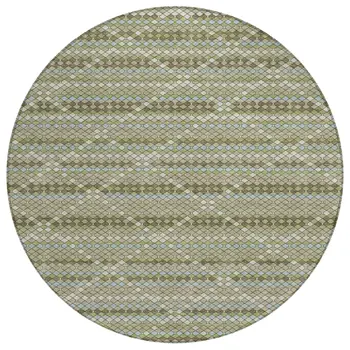 8' Artichoke Green And Fern Green Round Geometric Washable Indoor Outdoor Area Rug