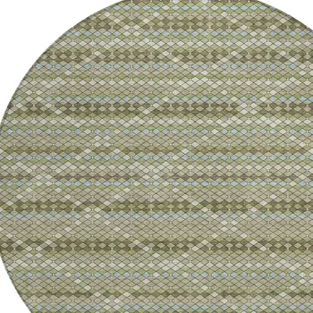8' Artichoke Green And Fern Green Round Geometric Washable Indoor Outdoor Area Rug