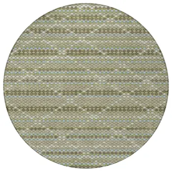 8' Artichoke Green And Fern Green Round Geometric Washable Indoor Outdoor Area Rug