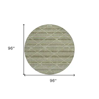 8' Artichoke Green And Fern Green Round Geometric Washable Indoor Outdoor Area Rug