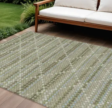 8' X 10' Artichoke Green And Fern Green Geometric Washable Indoor Outdoor Area Rug