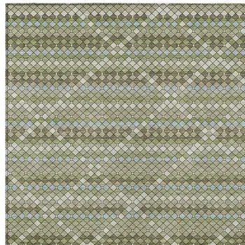 9' X 12' Artichoke Green And Fern Green Geometric Washable Indoor Outdoor Area Rug