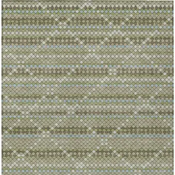10' X 14' Artichoke Green And Fern Green Geometric Washable Indoor Outdoor Area Rug