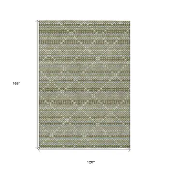 10' X 14' Artichoke Green And Fern Green Geometric Washable Indoor Outdoor Area Rug
