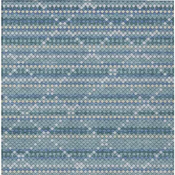 8' X 10' Denim Blue And Teal Blue Geometric Washable Indoor Outdoor Area Rug