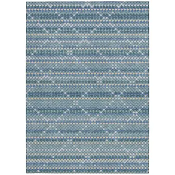 10' X 14' Denim Blue And Teal Blue Geometric Washable Indoor Outdoor Area Rug