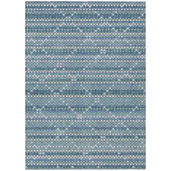 10' X 14' Denim Blue And Teal Blue Geometric Washable Indoor Outdoor Area Rug