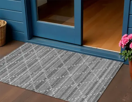 3' X 5' Gray And Silver Geometric Washable Indoor Outdoor Area Rug