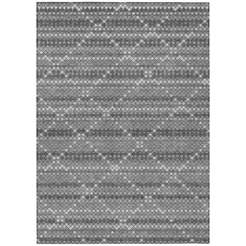 5' X 8' Gray And Silver Geometric Washable Indoor Outdoor Area Rug