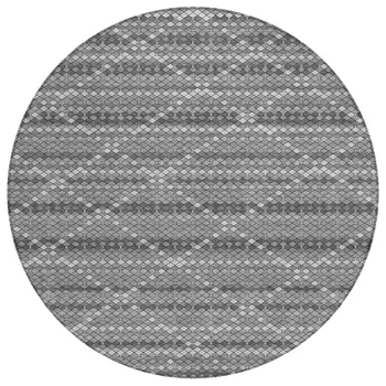 8' Gray And Silver Round Geometric Washable Indoor Outdoor Area Rug