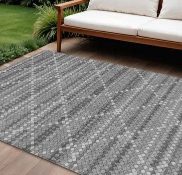 8' X 10' Gray And Silver Geometric Washable Indoor Outdoor Area Rug