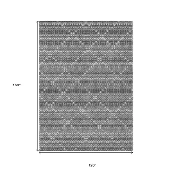 10' X 14' Gray And Silver Geometric Washable Indoor Outdoor Area Rug