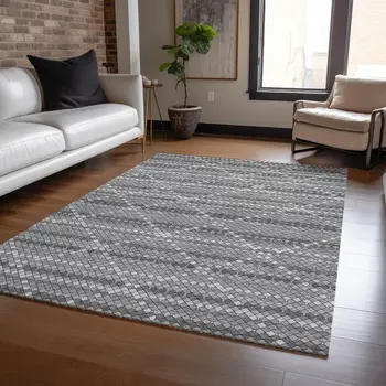 10' X 14' Gray And Silver Geometric Washable Indoor Outdoor Area Rug