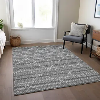 10' X 14' Gray And Silver Geometric Washable Indoor Outdoor Area Rug