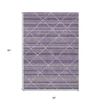 3' X 5' Purple And Lavender Geometric Washable Indoor Outdoor Area Rug