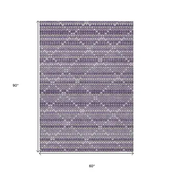 5' X 8' Purple And Lavender Geometric Washable Indoor Outdoor Area Rug