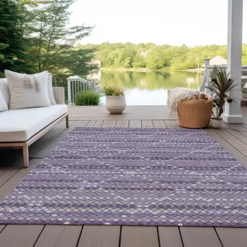 5' X 8' Purple And Lavender Geometric Washable Indoor Outdoor Area Rug