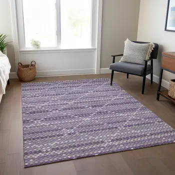 5' X 8' Purple And Lavender Geometric Washable Indoor Outdoor Area Rug