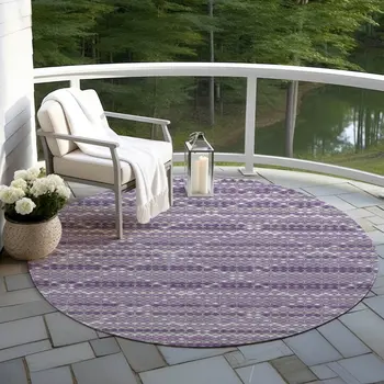 8' Purple And Lavender Round Geometric Washable Indoor Outdoor Area Rug