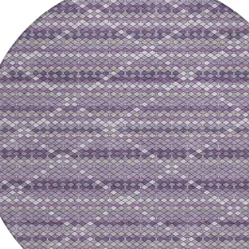 8' Purple And Lavender Round Geometric Washable Indoor Outdoor Area Rug