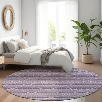 8' Purple And Lavender Round Geometric Washable Indoor Outdoor Area Rug