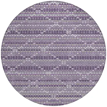 8' Purple And Lavender Round Geometric Washable Indoor Outdoor Area Rug