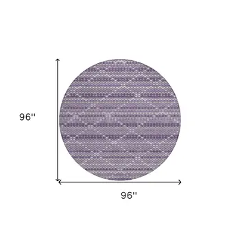 8' Purple And Lavender Round Geometric Washable Indoor Outdoor Area Rug
