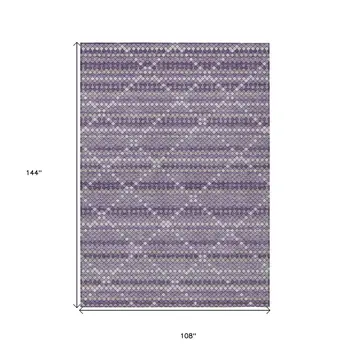 9' X 12' Purple And Lavender Geometric Washable Indoor Outdoor Area Rug