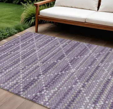10' X 14' Purple And Lavender Geometric Washable Indoor Outdoor Area Rug