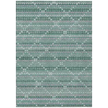 9' X 12' Teal Blue And Ivory Geometric Washable Indoor Outdoor Area Rug