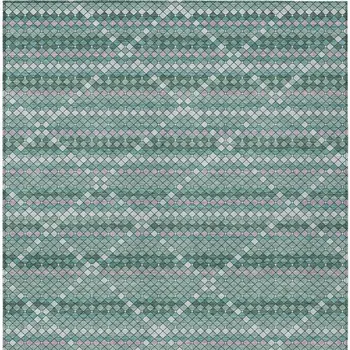 9' X 12' Teal Blue And Ivory Geometric Washable Indoor Outdoor Area Rug