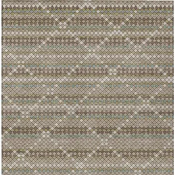 3' X 5' Taupe And Brown Geometric Washable Indoor Outdoor Area Rug