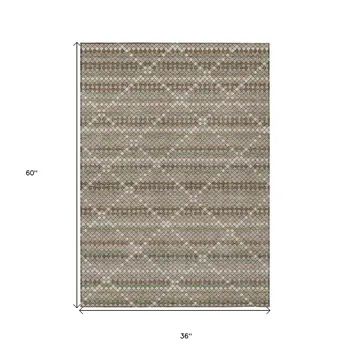 3' X 5' Taupe And Brown Geometric Washable Indoor Outdoor Area Rug