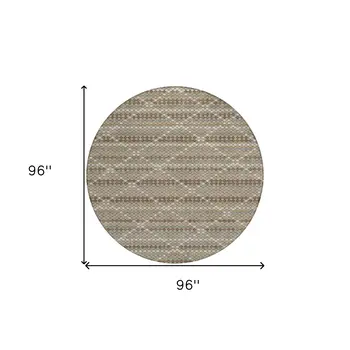 8' Taupe And Brown Round Geometric Washable Indoor Outdoor Area Rug