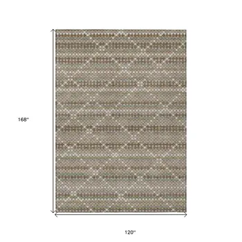 10' X 14' Taupe And Brown Geometric Washable Indoor Outdoor Area Rug