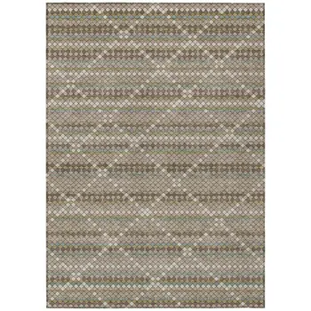 10' X 14' Taupe And Brown Geometric Washable Indoor Outdoor Area Rug