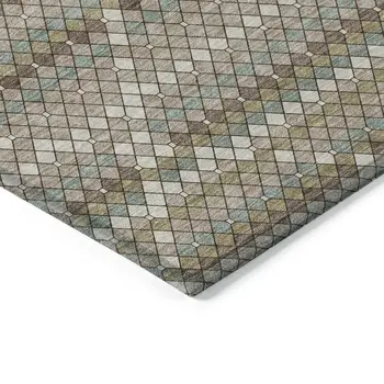 10' X 14' Taupe And Brown Geometric Washable Indoor Outdoor Area Rug