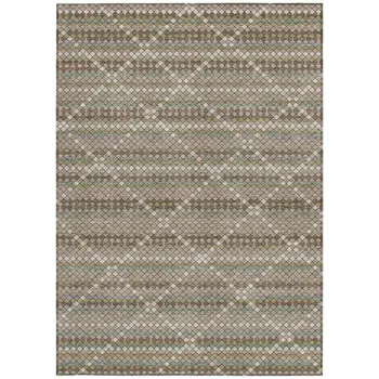 10' X 14' Taupe And Brown Geometric Washable Indoor Outdoor Area Rug